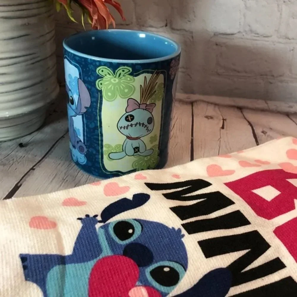 NWT Disney stitch mug and kitchen towel set